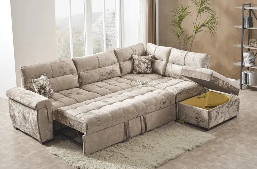 Belair Right/Left Corner Sofa Bed With Storage Stool Mink