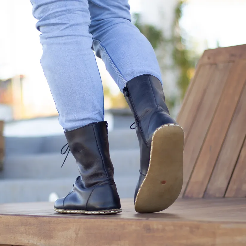 Black Leather Doppio Barefoot Boot
