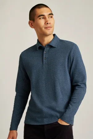 Bonobos Navy Puppytooth Luxe Long Sleeve Polo