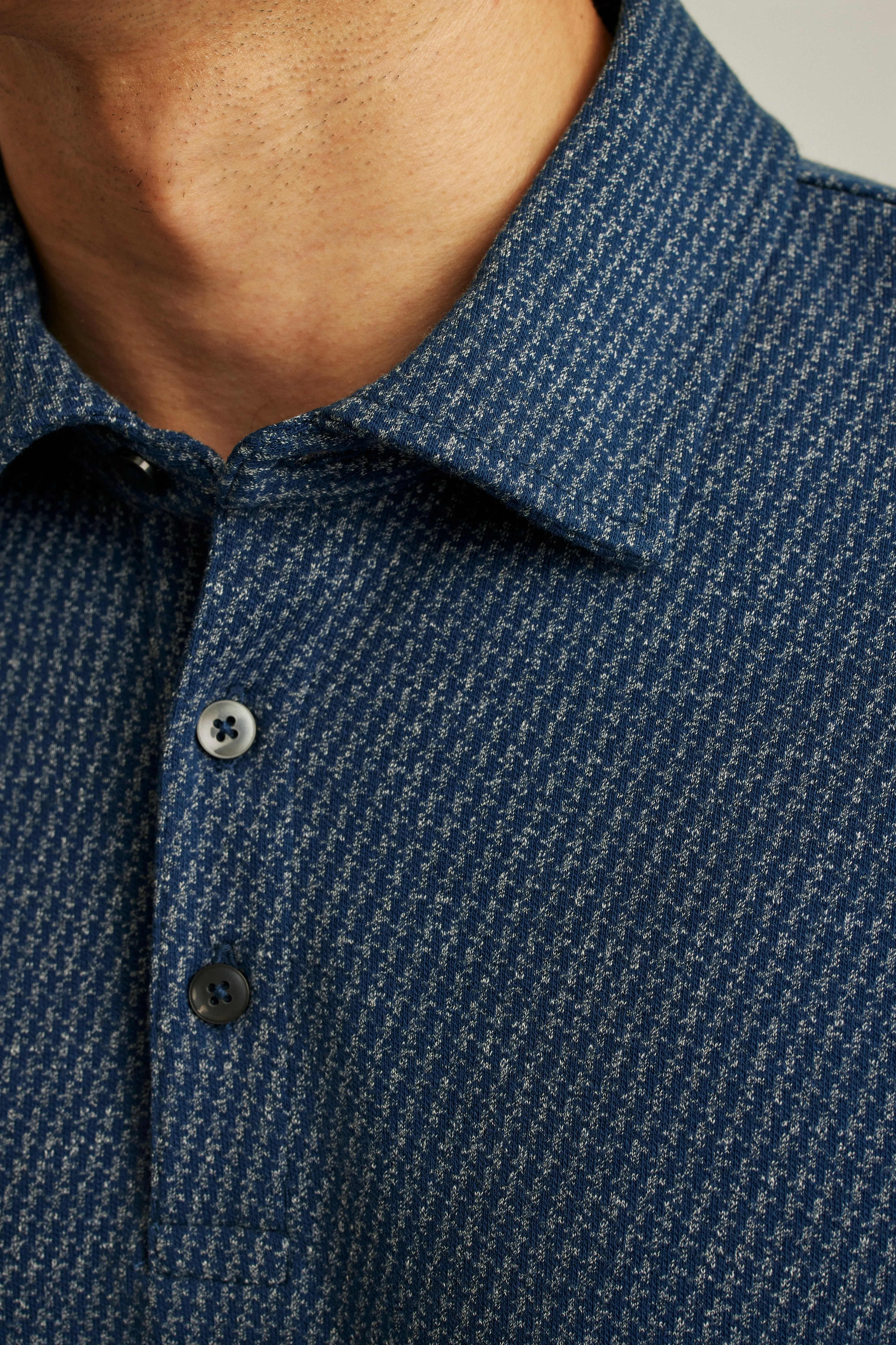 Bonobos Navy Puppytooth Luxe Long Sleeve Polo