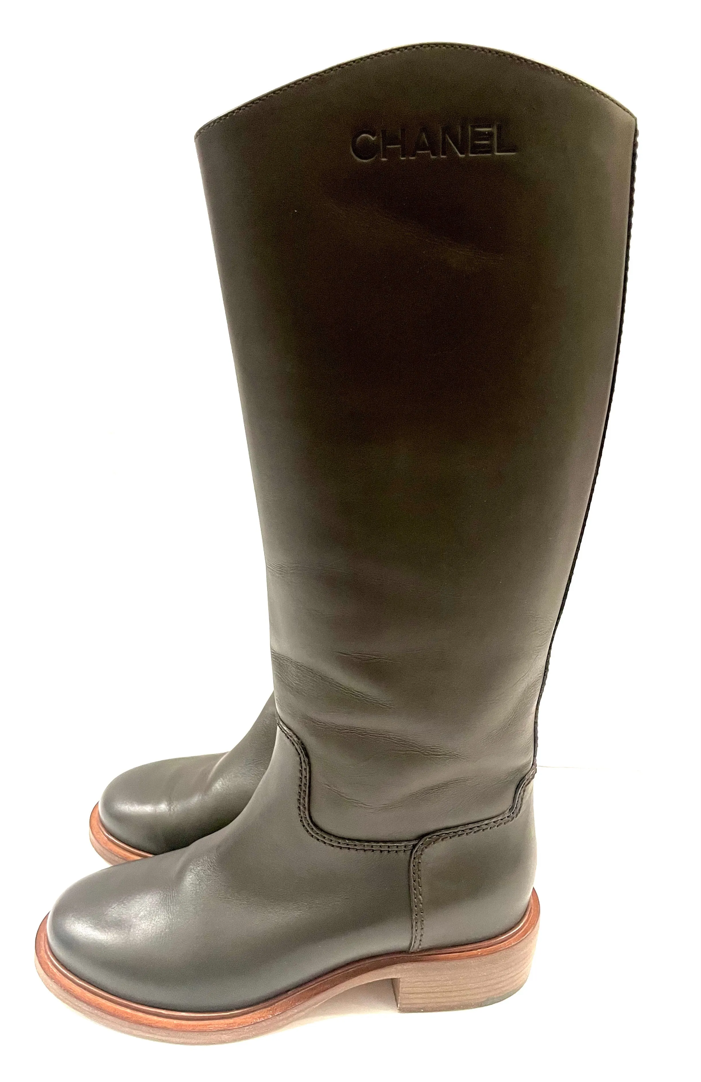 CHANEL CALFSKIN LEATHER TALL RIDING BOOTS