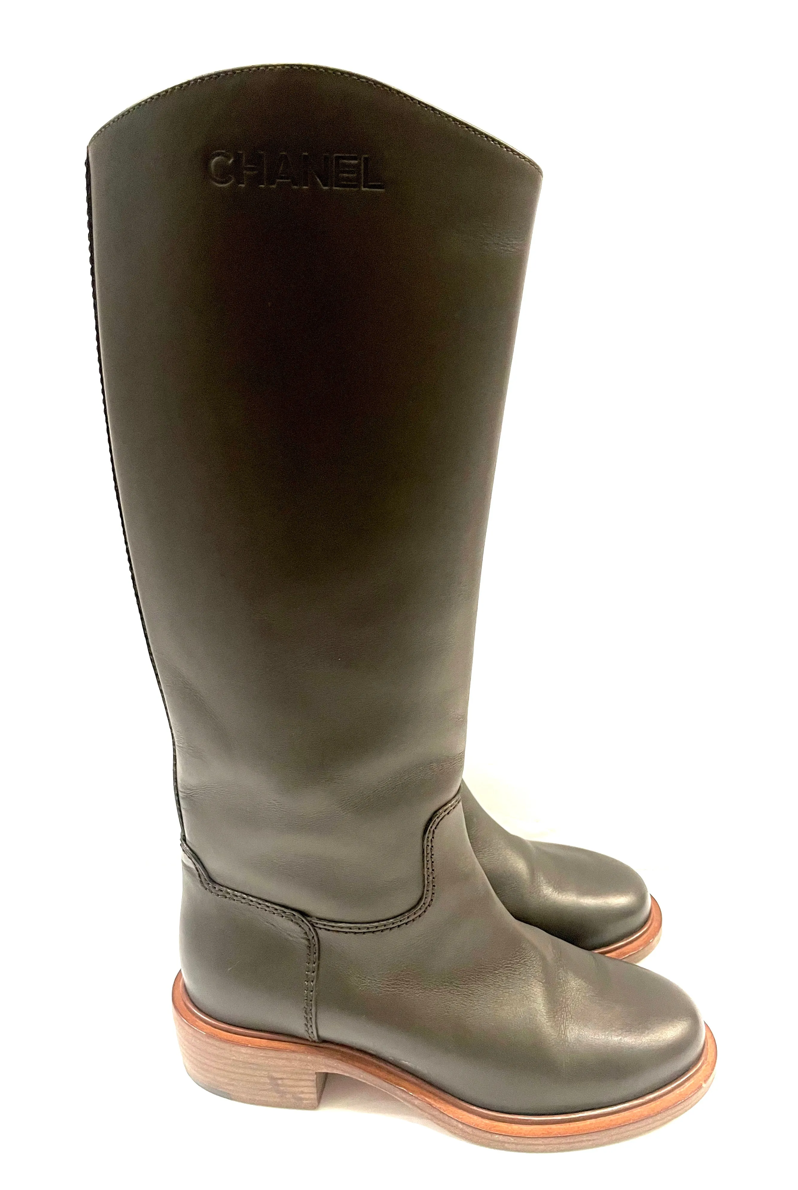 CHANEL CALFSKIN LEATHER TALL RIDING BOOTS