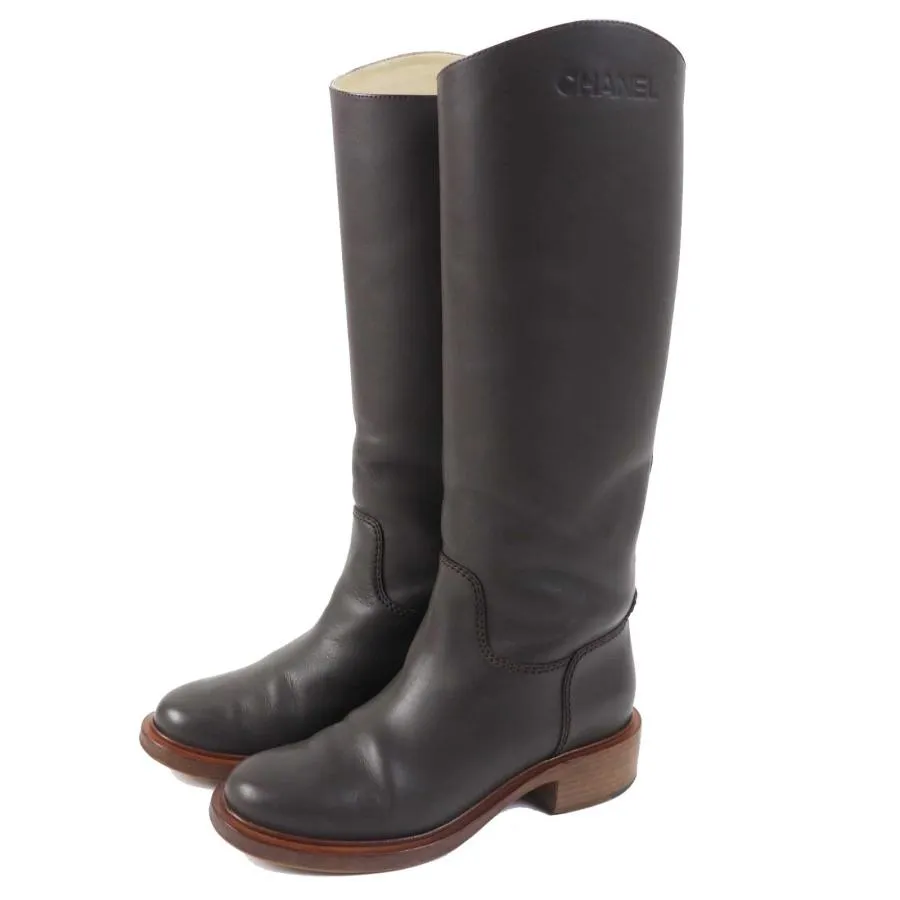 CHANEL CALFSKIN LEATHER TALL RIDING BOOTS