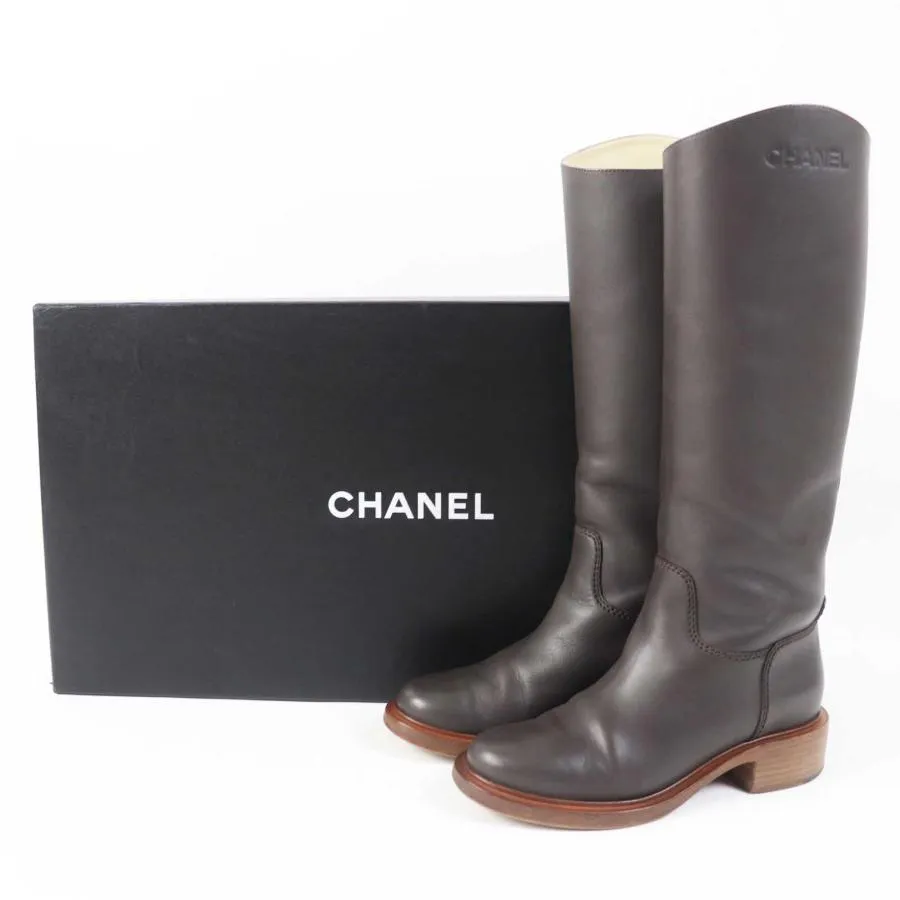 CHANEL CALFSKIN LEATHER TALL RIDING BOOTS