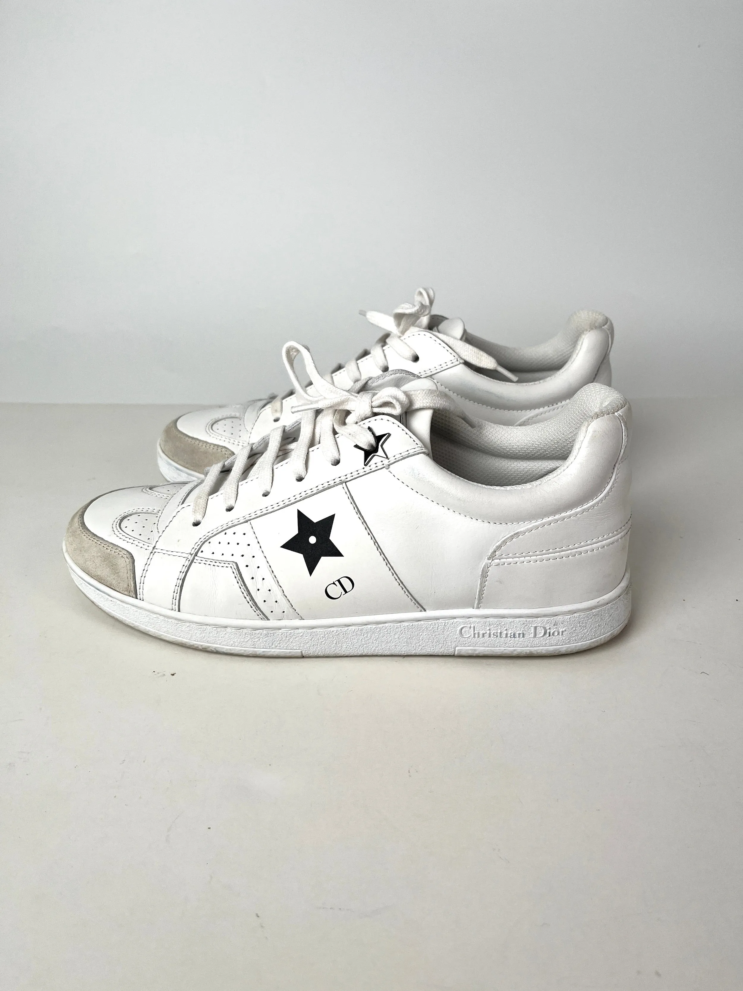CHRISTIAN DIOR Star White Black Leather Sneakers 37 6.5