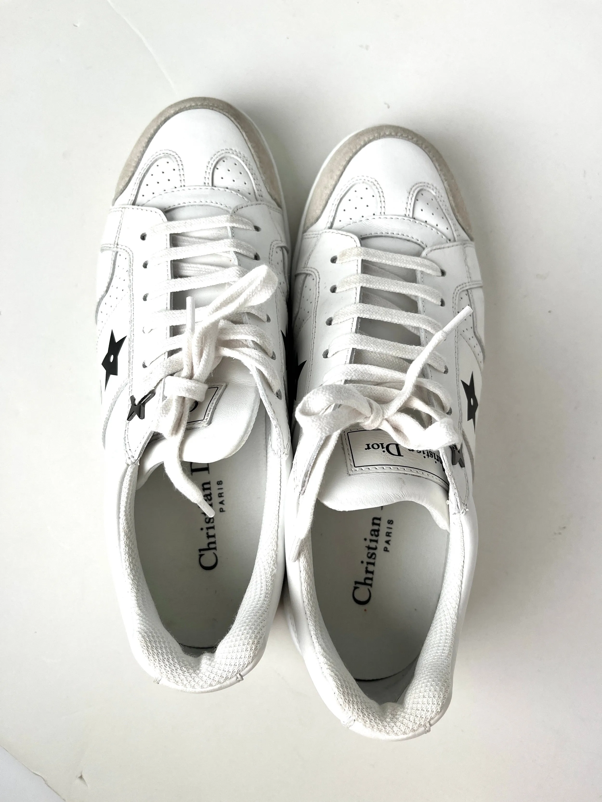 CHRISTIAN DIOR Star White Black Leather Sneakers 37 6.5