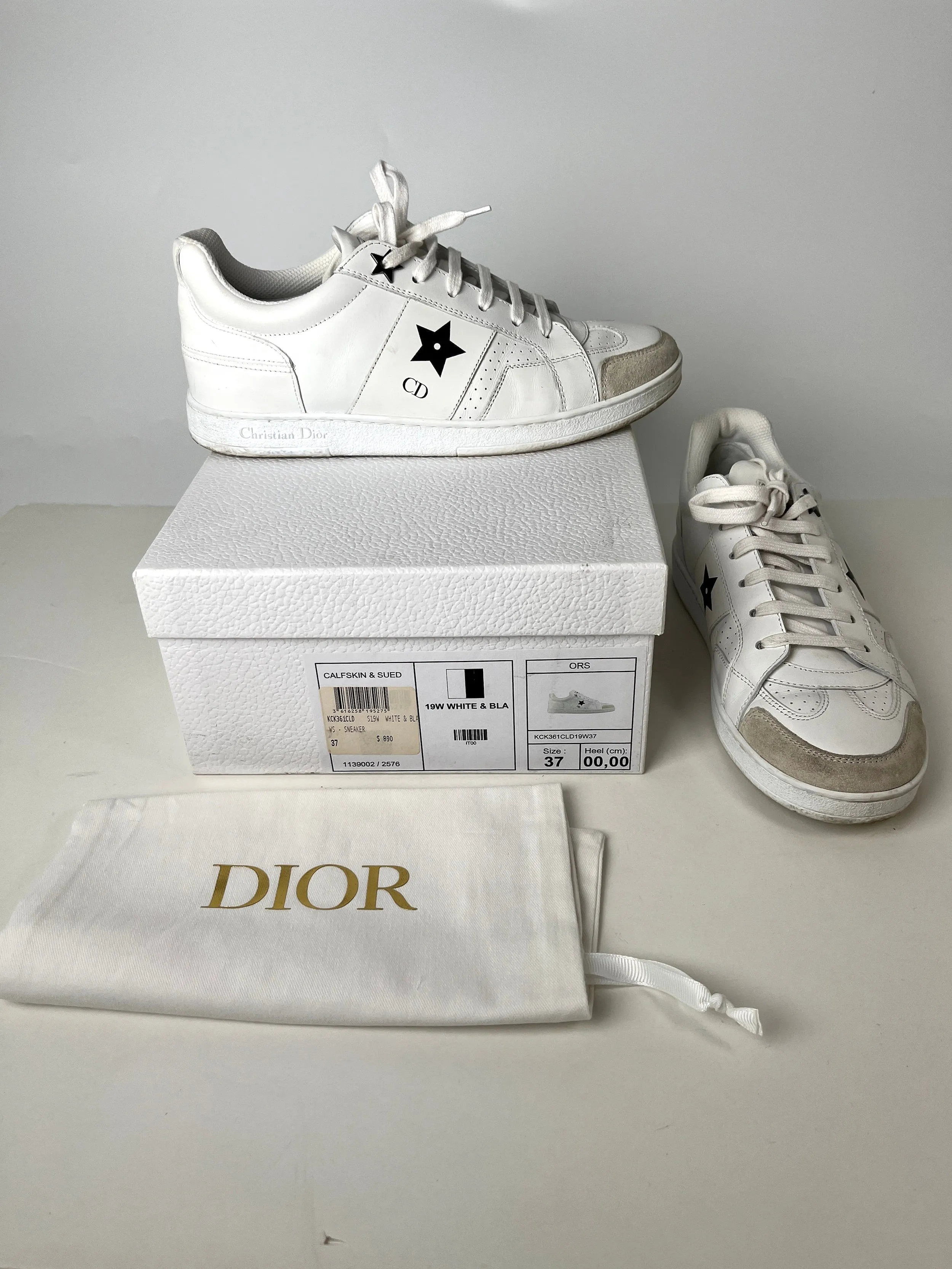 CHRISTIAN DIOR Star White Black Leather Sneakers 37 6.5