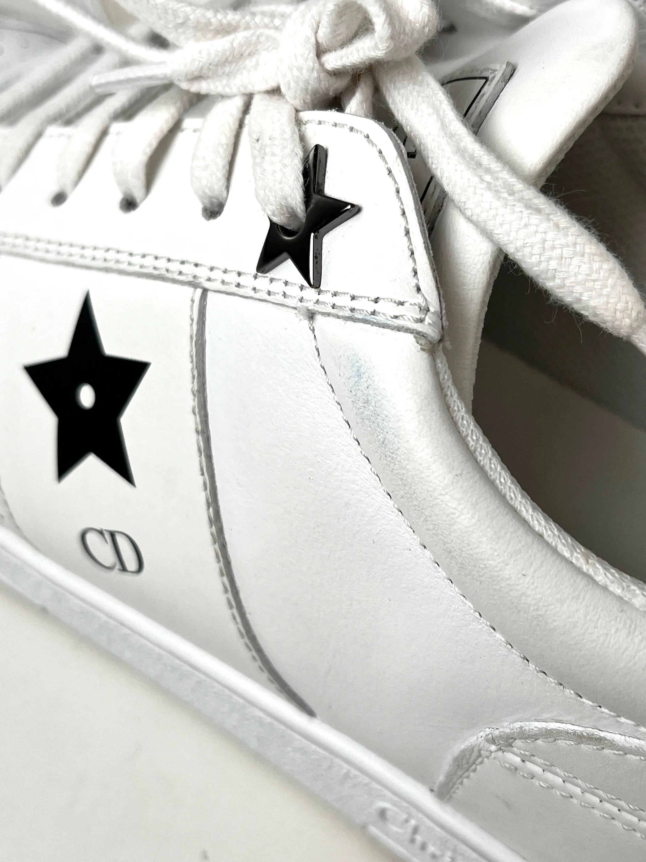 CHRISTIAN DIOR Star White Black Leather Sneakers 37 6.5