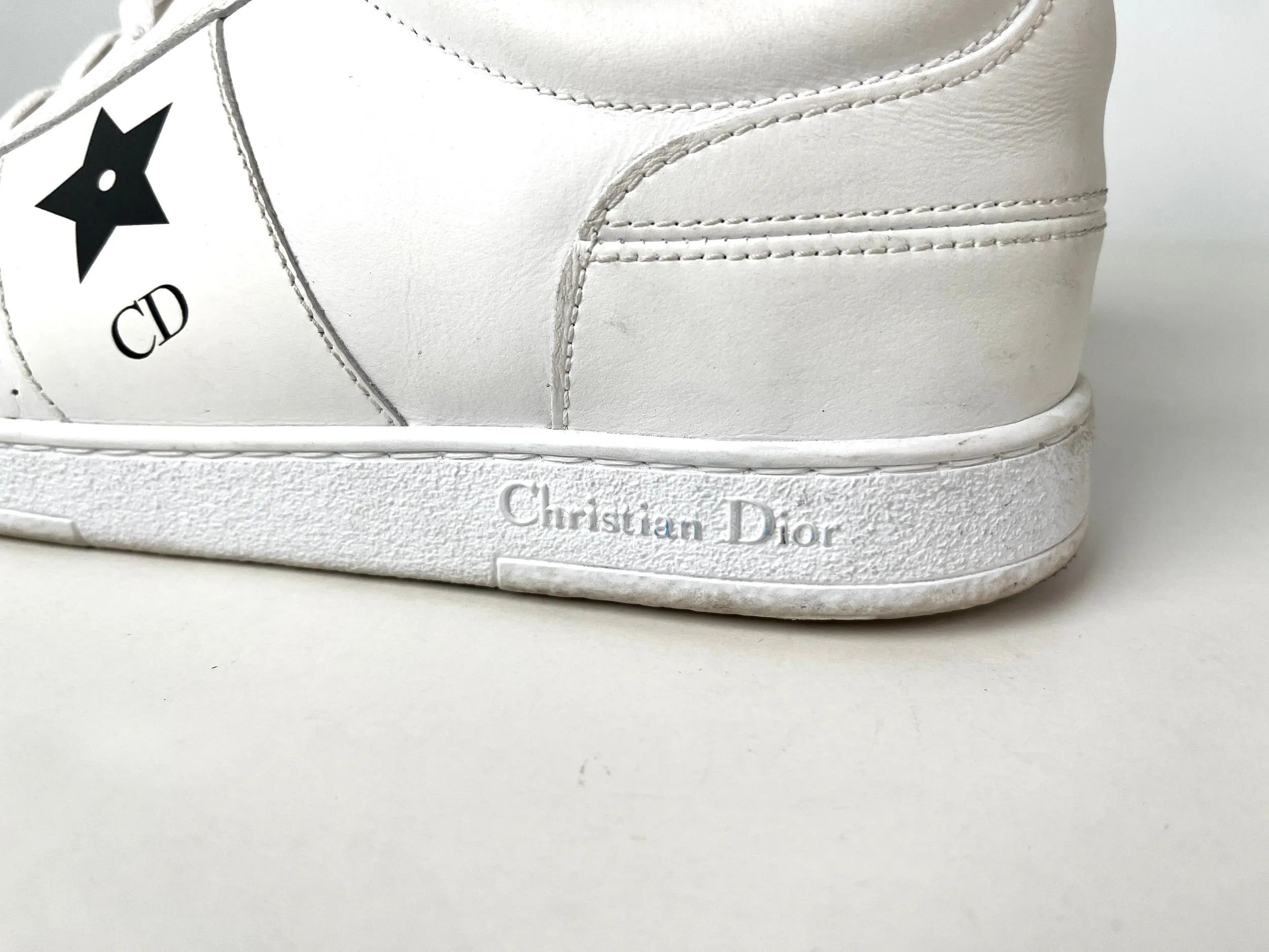 CHRISTIAN DIOR Star White Black Leather Sneakers 37 6.5