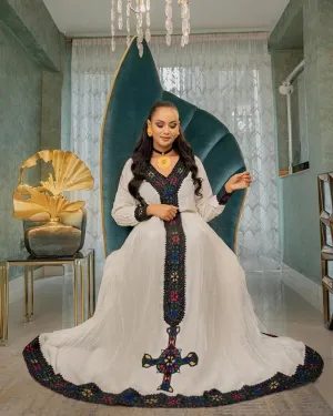 Classic Dark Ethiopian Habesha Kemis: Refined Eritrean cloth for celebrations