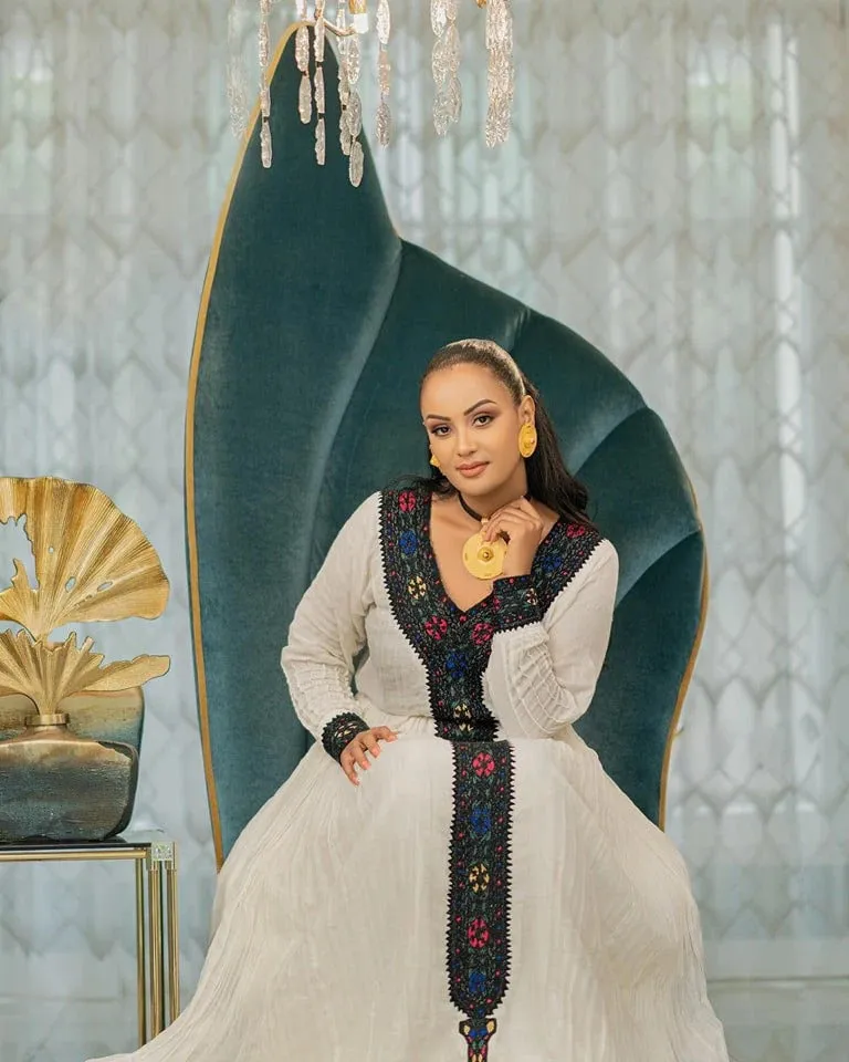 Classic Dark Ethiopian Habesha Kemis: Refined Eritrean cloth for celebrations