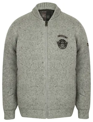 Cromford Knitted Bomber Jacket with Military Badges in Light Grey Nep - Dissident