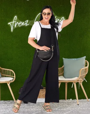 Freez Rayon Long Overall Jumpsuit Black S