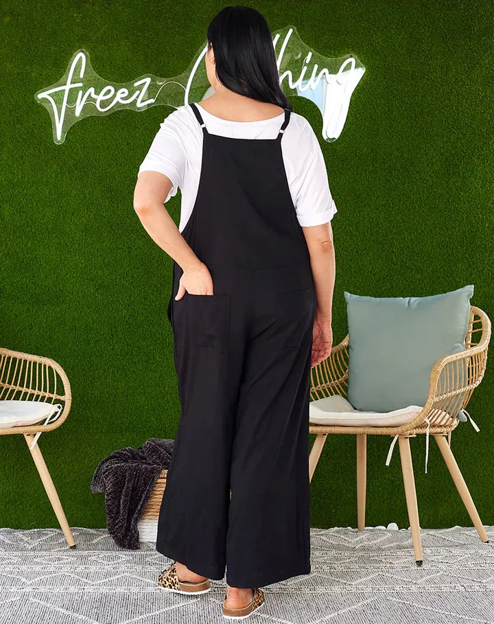 Freez Rayon Long Overall Jumpsuit Black S