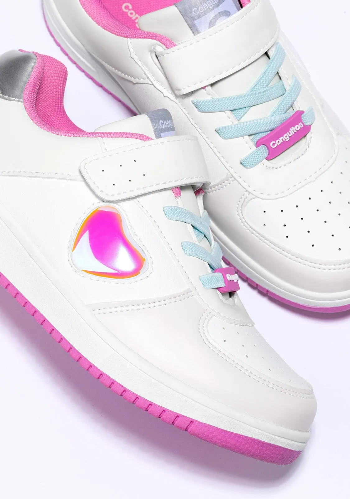 Girl's White Solar With Lights Sneakers