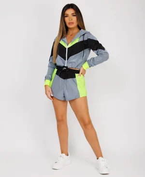 Grey Green Block Jacket & Shorts Festival Co Ord