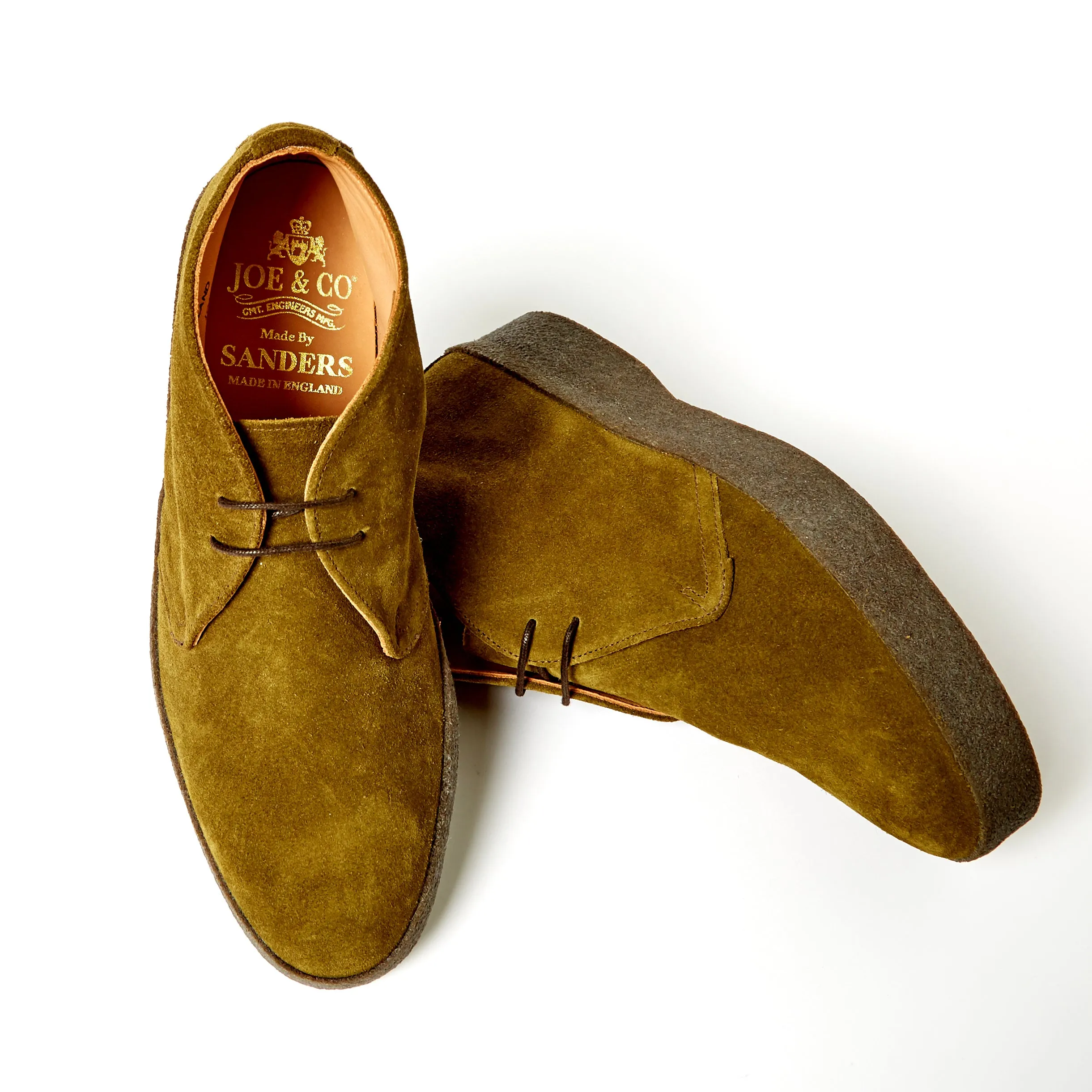 Joe & Co x Sanders 02 Olive Green Suede Chucka Boot