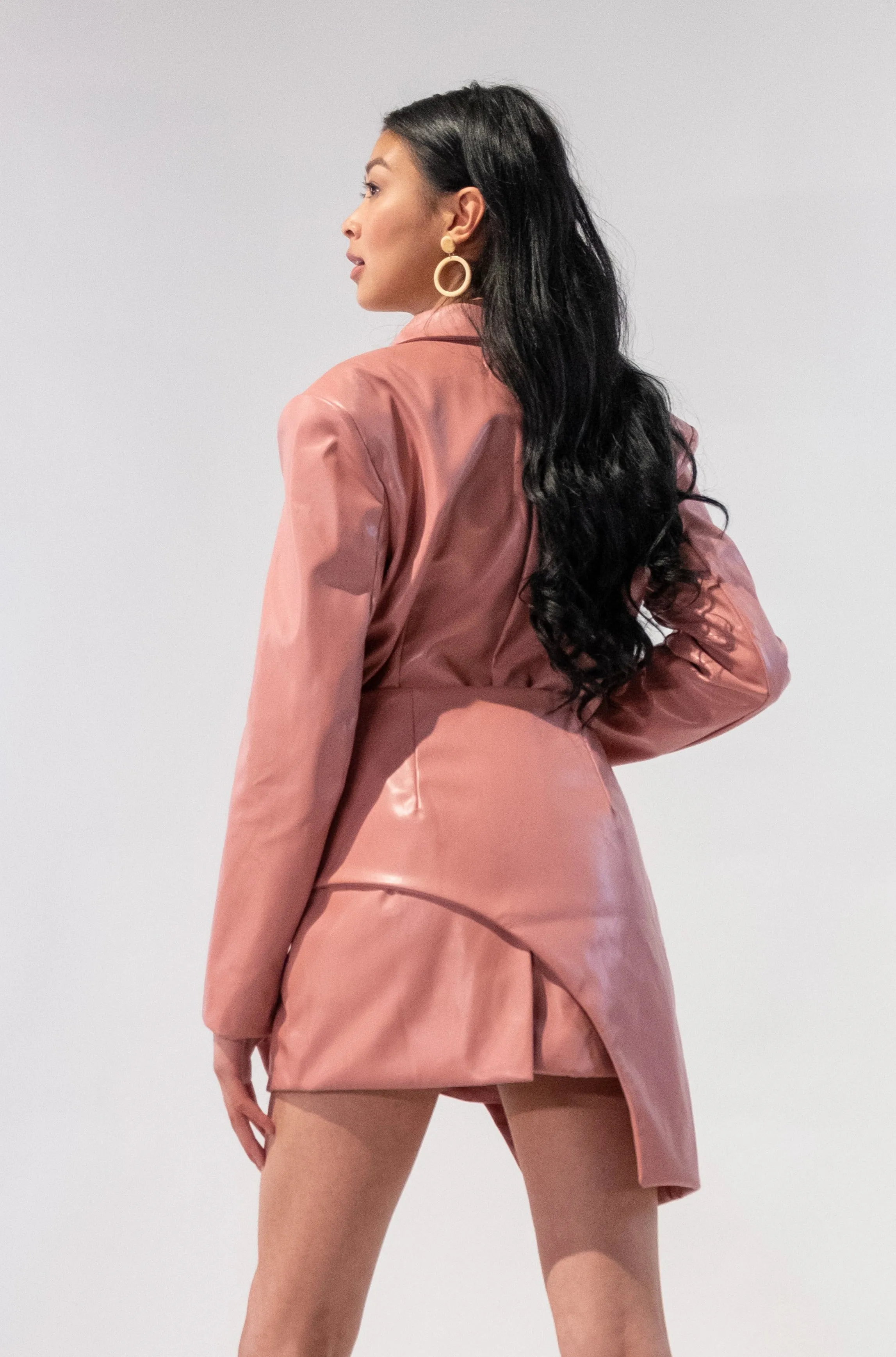 Leather Oversized Blazer w/ Waist Belt