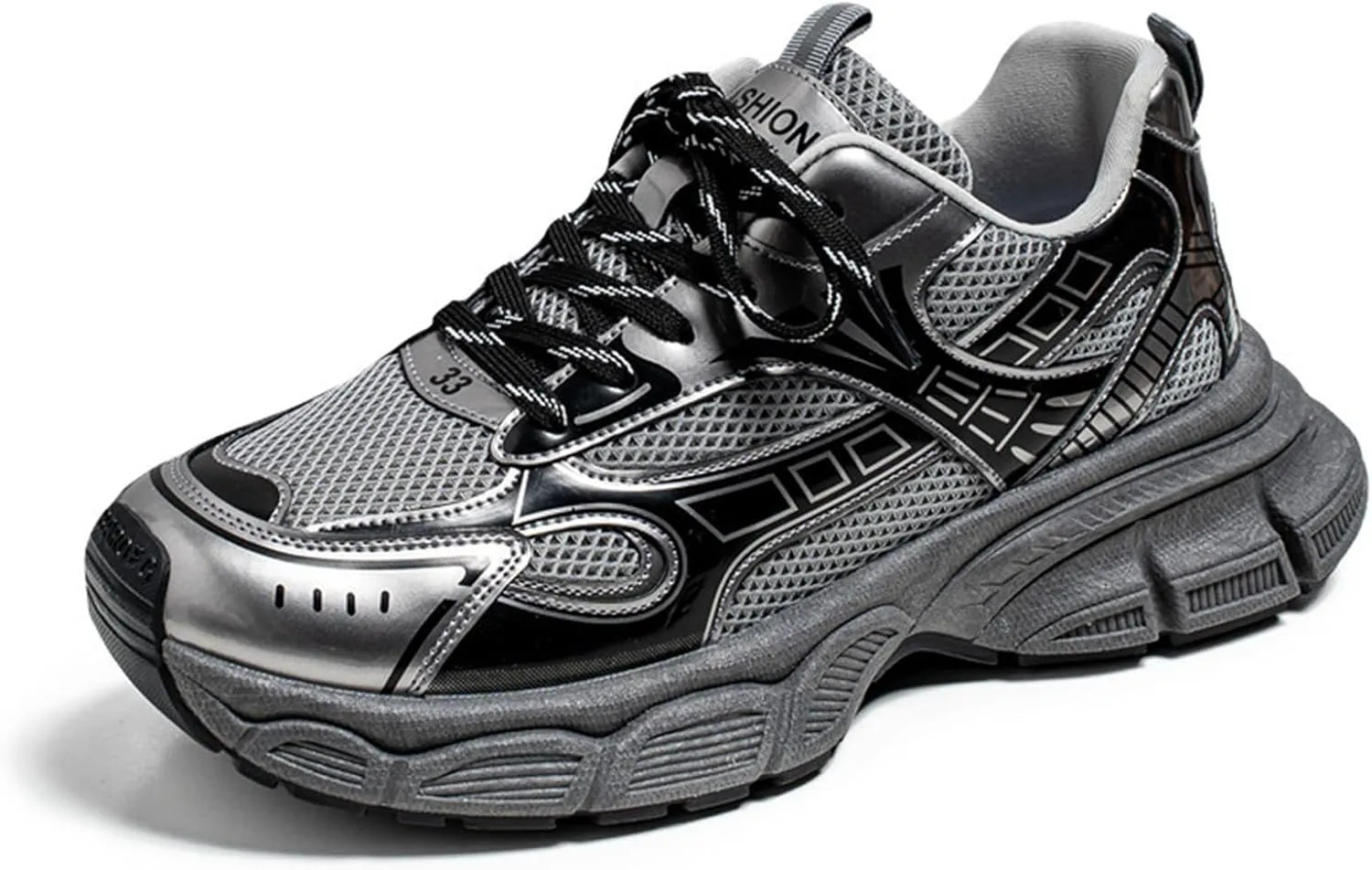 Men's Fashion Breathable Chunky Platform Lace-Up Sneakers Comfortable Non Slip Workout Sport Dad Shoes for Tennis Walking Driving