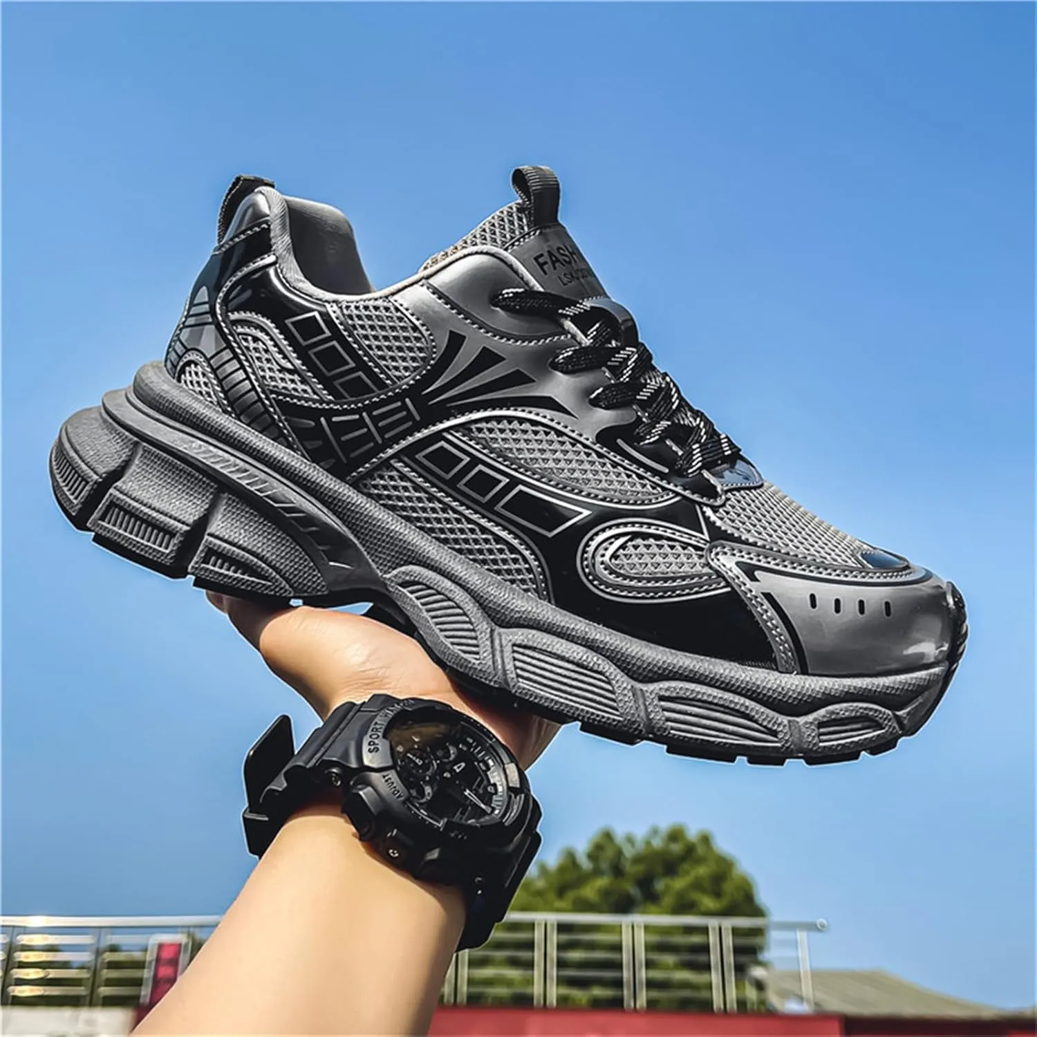 Men's Fashion Breathable Chunky Platform Lace-Up Sneakers Comfortable Non Slip Workout Sport Dad Shoes for Tennis Walking Driving