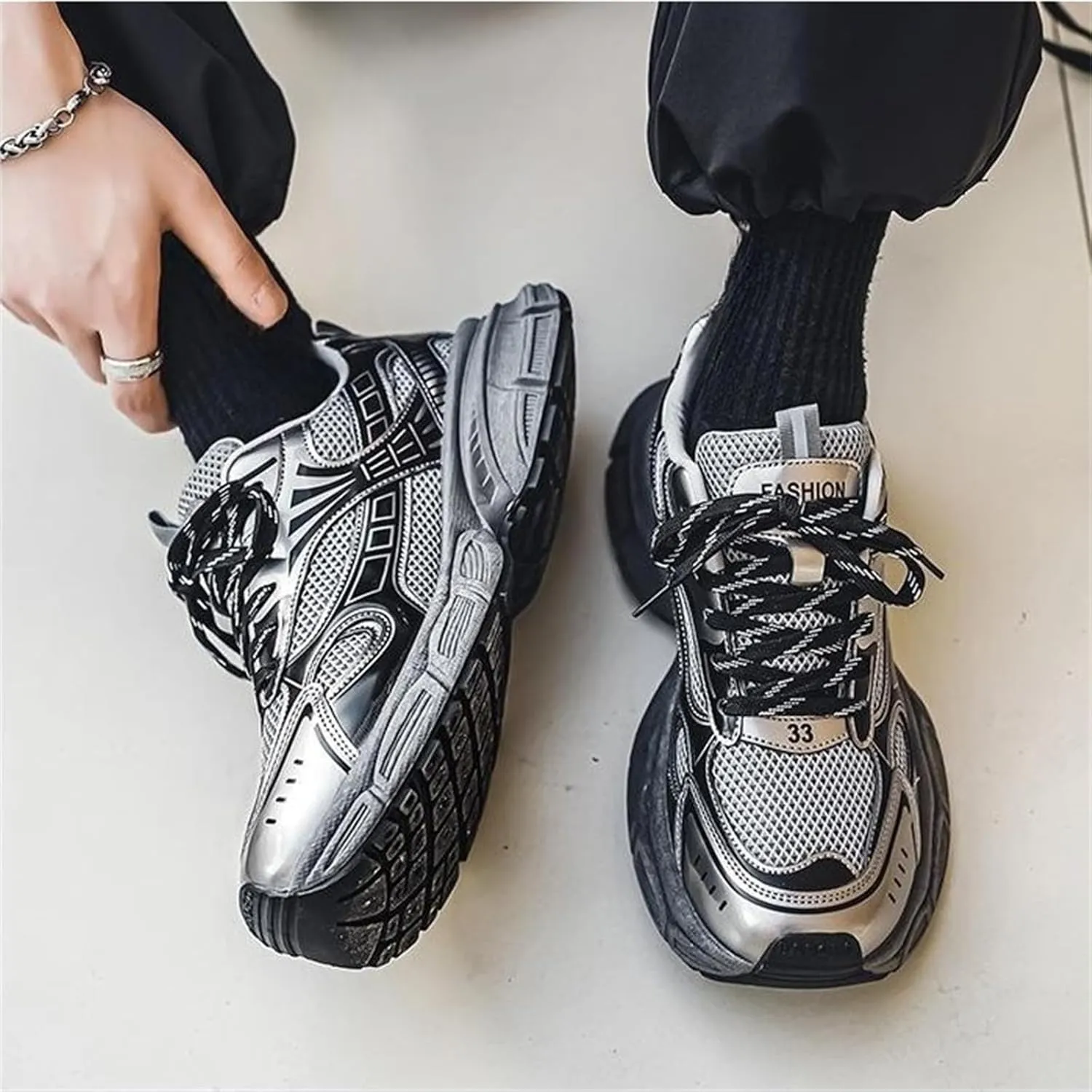 Men's Fashion Breathable Chunky Platform Lace-Up Sneakers Comfortable Non Slip Workout Sport Dad Shoes for Tennis Walking Driving