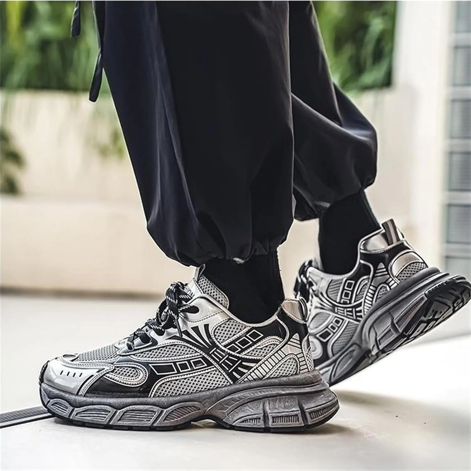 Men's Fashion Breathable Chunky Platform Lace-Up Sneakers Comfortable Non Slip Workout Sport Dad Shoes for Tennis Walking Driving