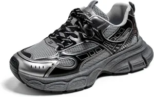 Men's Fashion Breathable Chunky Platform Lace-Up Sneakers Comfortable Non Slip Workout Sport Dad Shoes for Tennis Walking Driving
