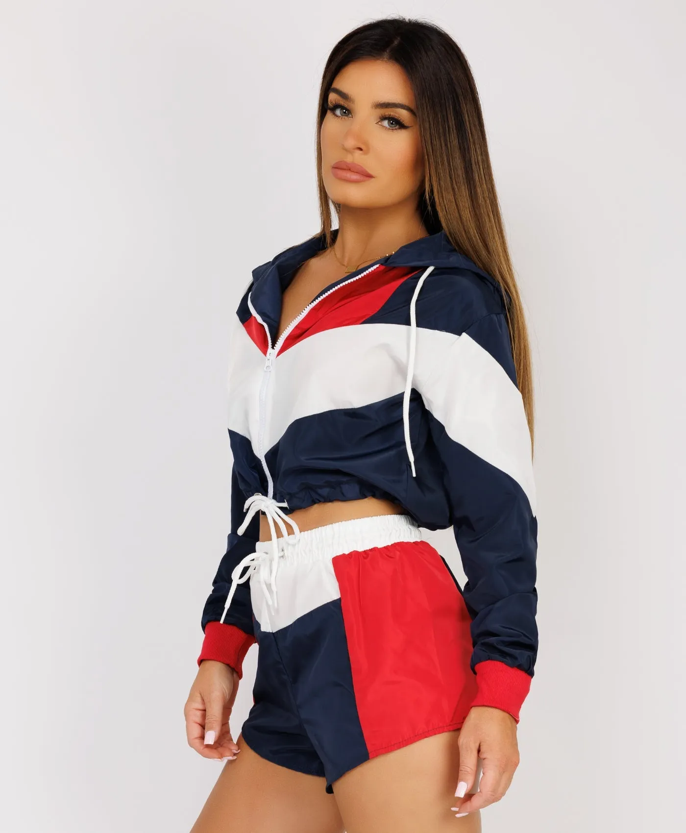 Navy Red Block Jacket & Shorts Festival Co Ord