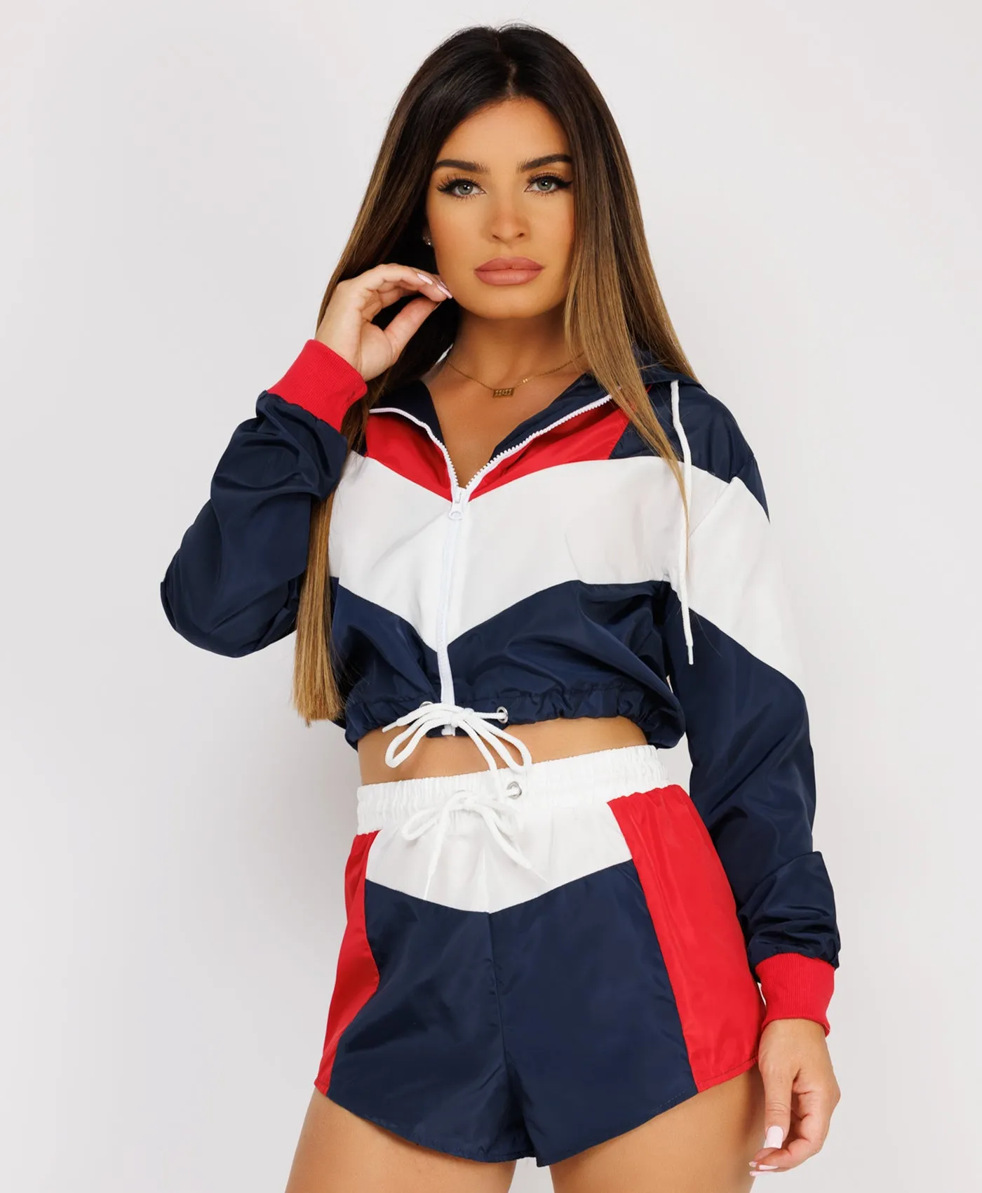 Navy Red Block Jacket & Shorts Festival Co Ord