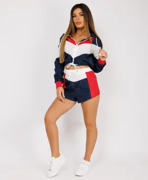 Navy Red Block Jacket & Shorts Festival Co Ord