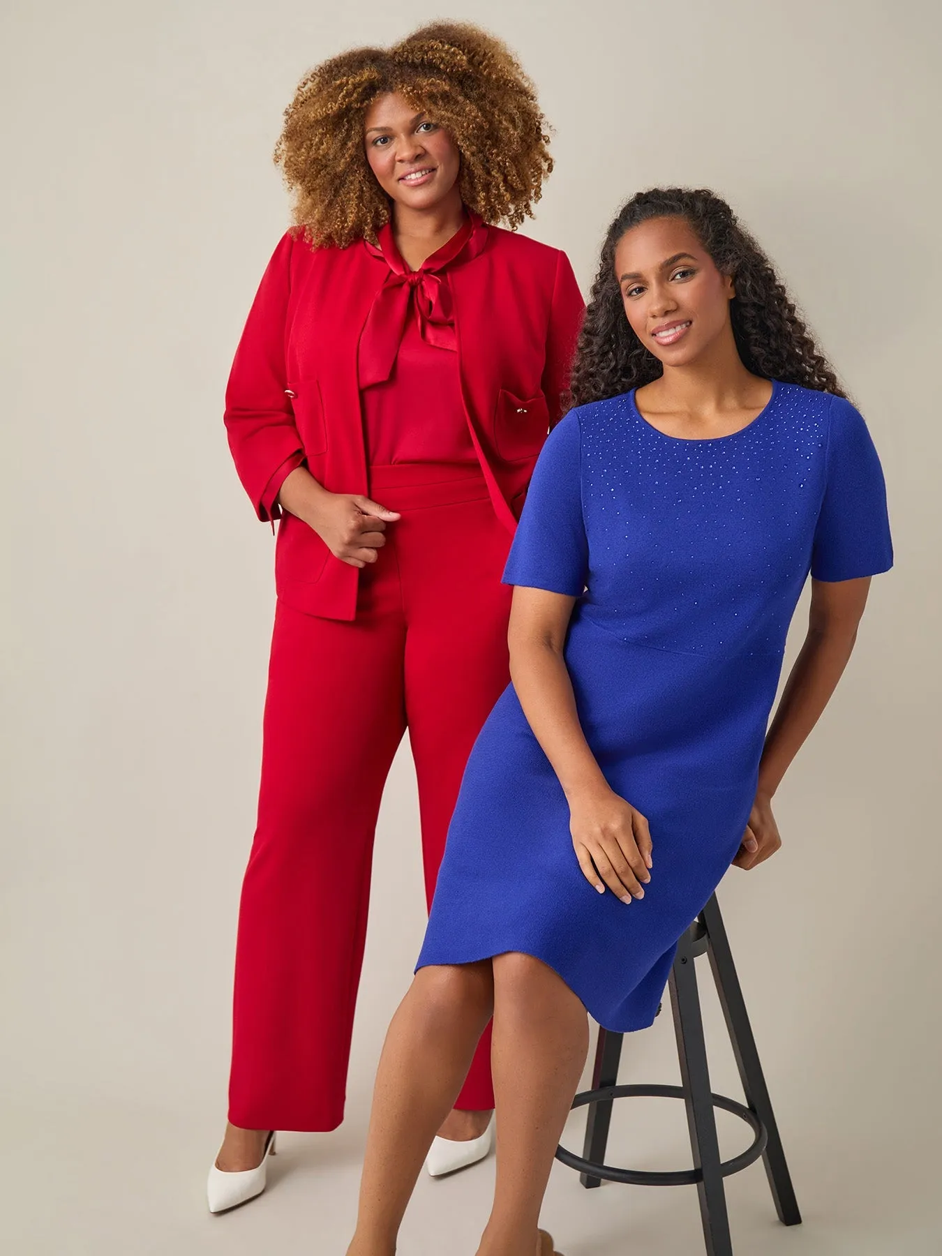 Plus Quarter Sleeve Crew Neck Dress, Royal Signature