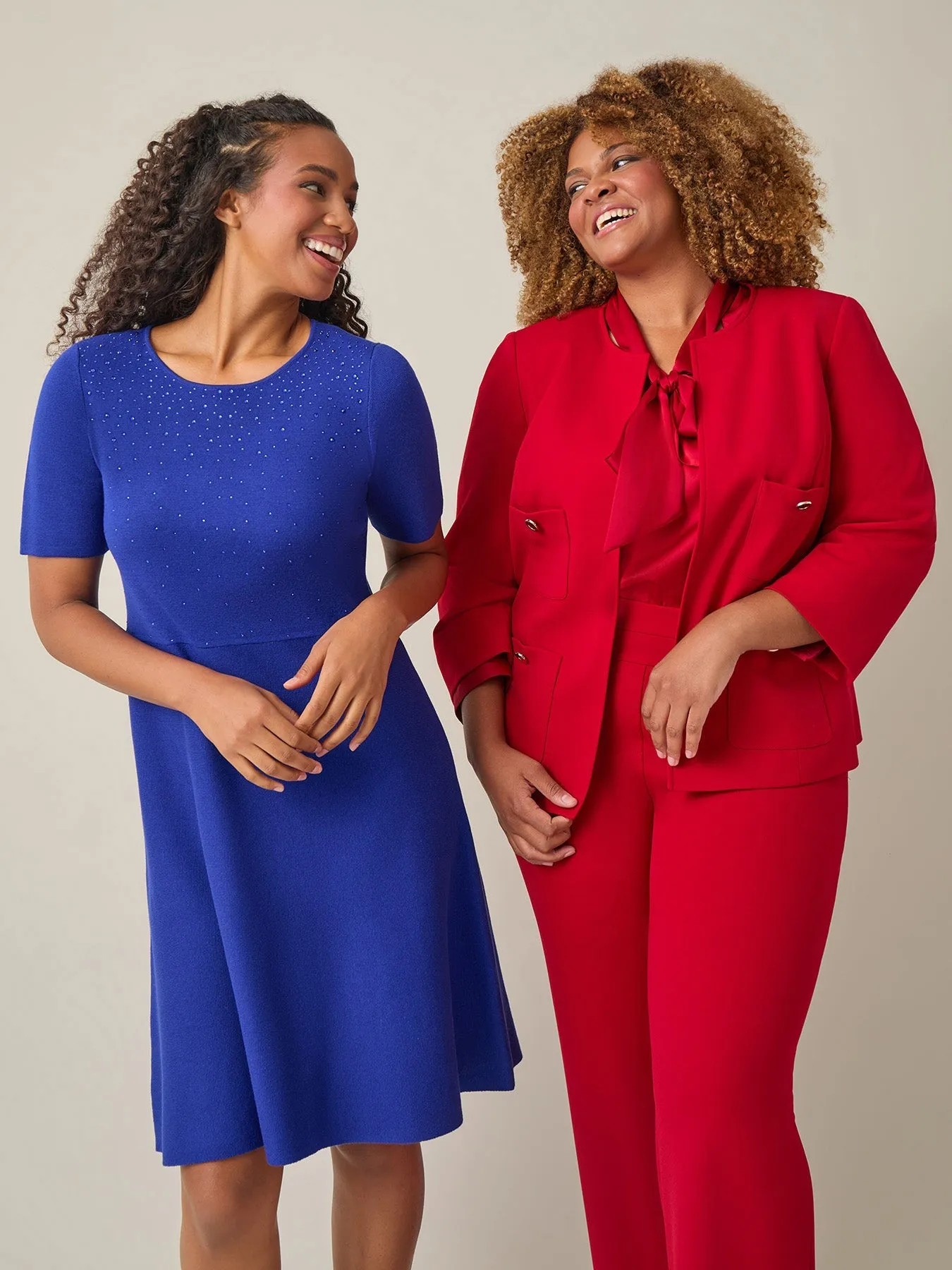 Plus Quarter Sleeve Crew Neck Dress, Royal Signature