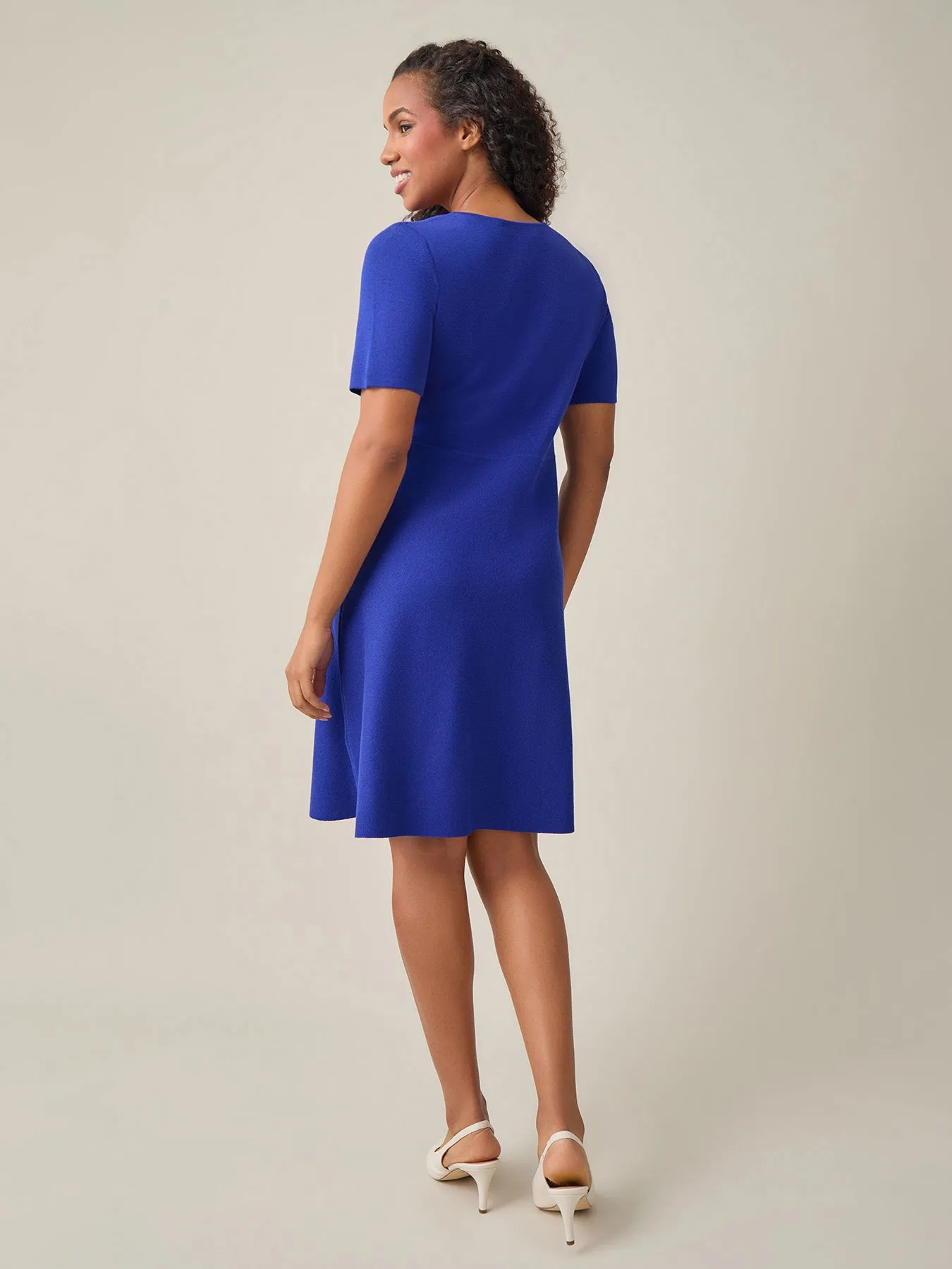 Plus Quarter Sleeve Crew Neck Dress, Royal Signature
