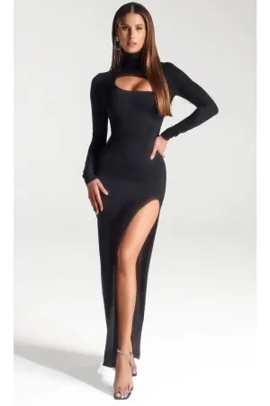 Portia and Scarlett PS328B -long-High Neck Evening Dress with Slit