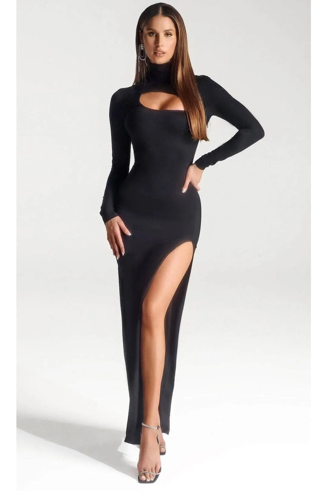 Portia and Scarlett PS328B -long-High Neck Evening Dress with Slit