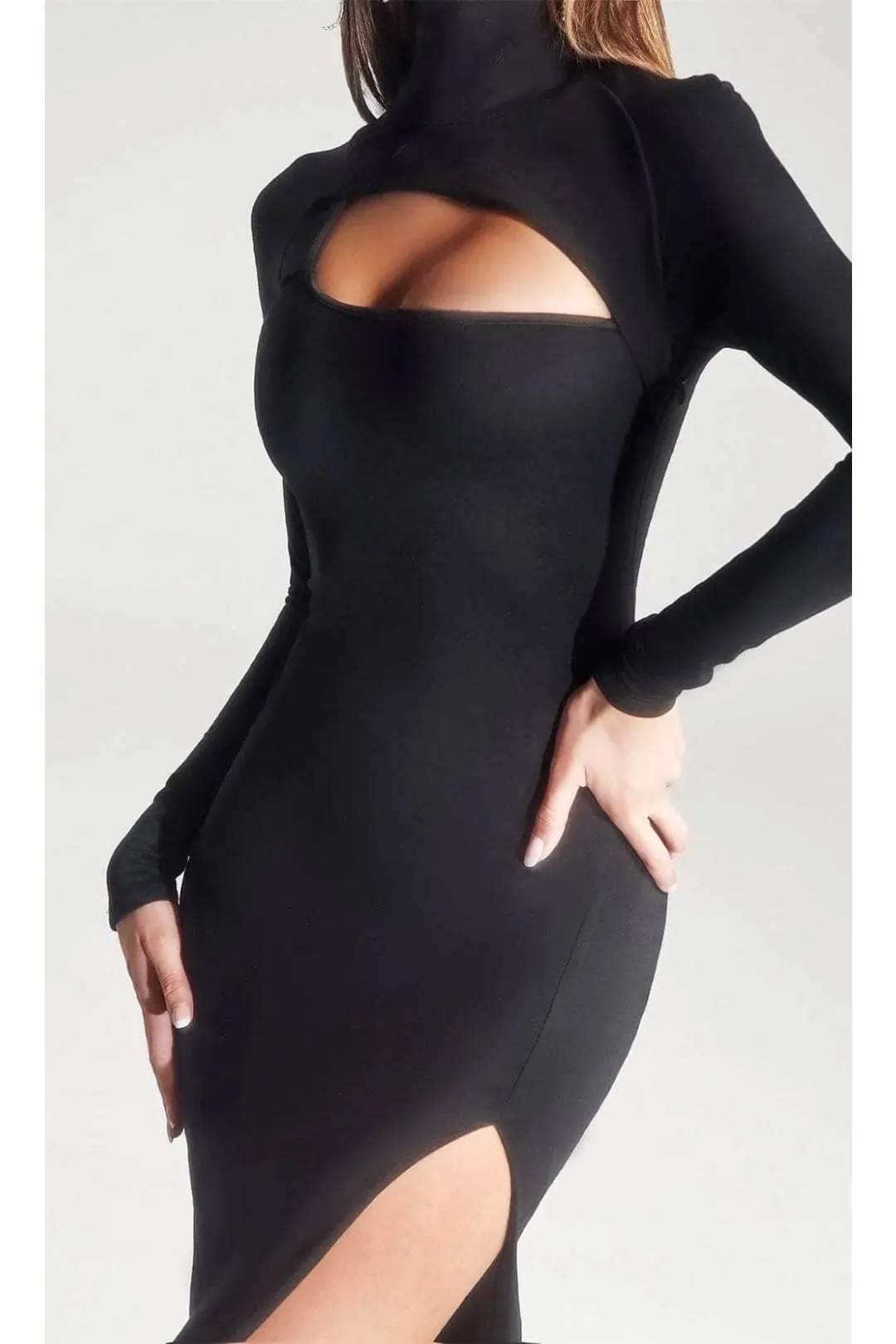 Portia and Scarlett PS328B -long-High Neck Evening Dress with Slit