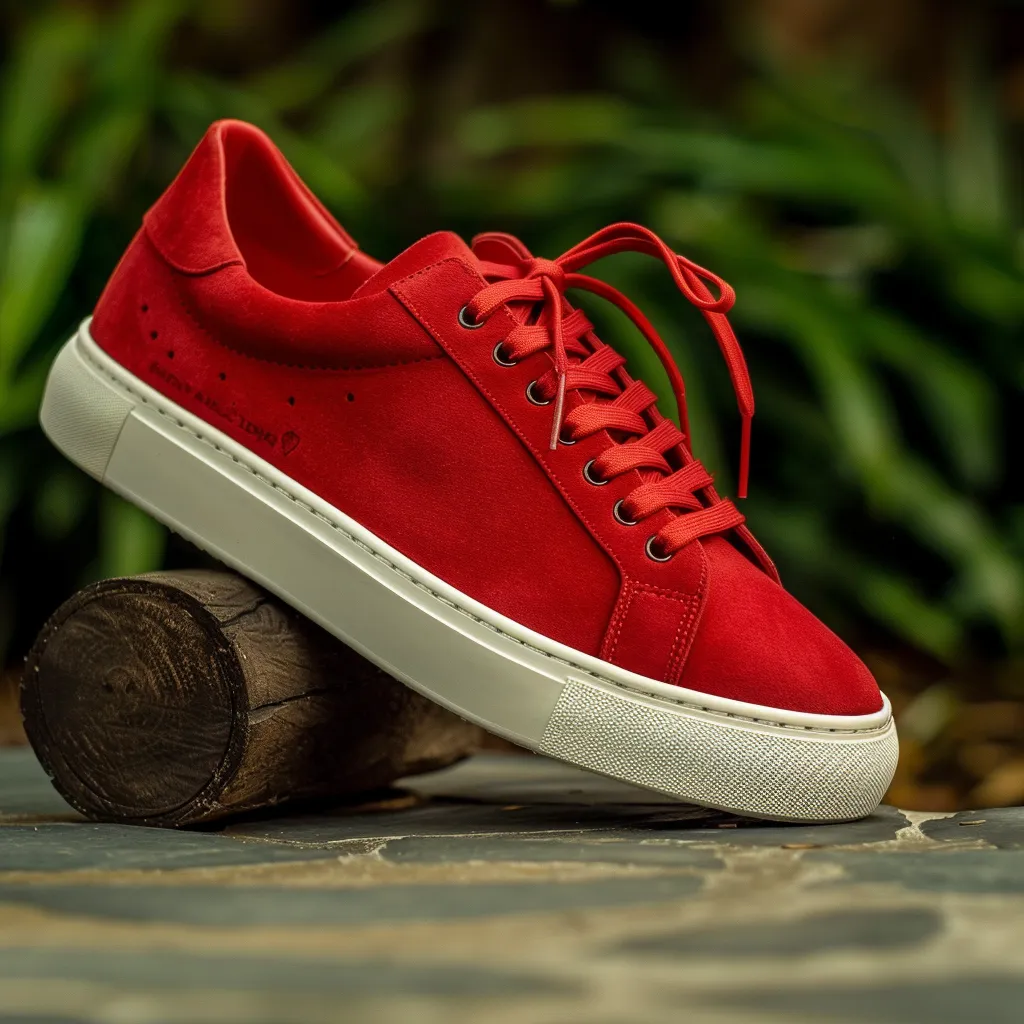 Red Suede Leather Raimondo Lace-Up With White Sole Sneakers
