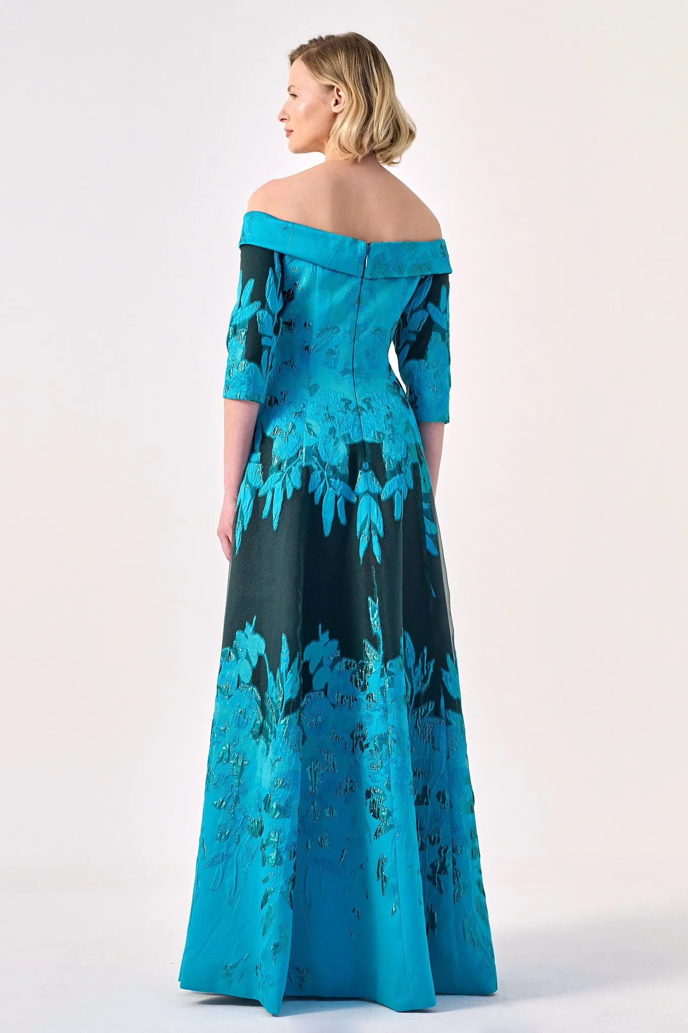 Refined Romance: The Off-Shoulder Jacquard Gown