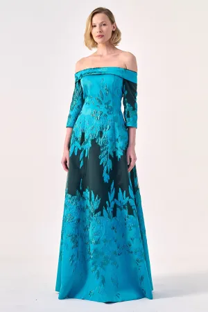 Refined Romance: The Off-Shoulder Jacquard Gown