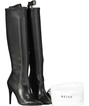 REISS Black Knee High Stretch Leather Boots UK 6 EU 39 