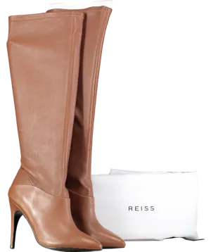 REISS Brown Knee High Stretch Leather Boots In Tan UK 6 EU 39 