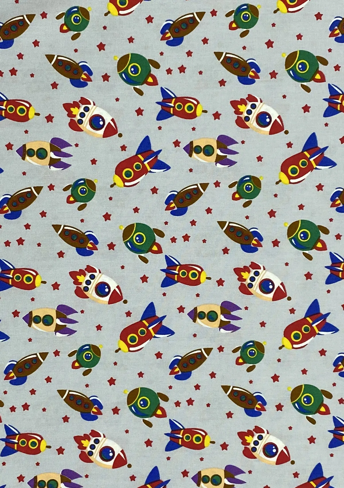 Rockets Spaceships Cotton Print Fabric Space Theme 45" Wide 100% Craft Poplin Dress Material D#141 - Silver