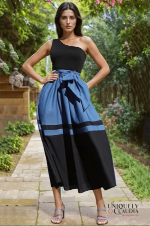 Tamara Color Block One-Shoulder Midi Dress