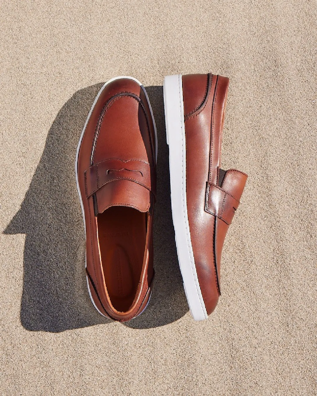 Tan Leather Phoebe Slip On Penny Sneakers with White Soles - Summer 2024 Collection