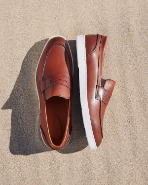Tan Leather Phoebe Slip On Penny Sneakers with White Soles - Summer 2024 Collection