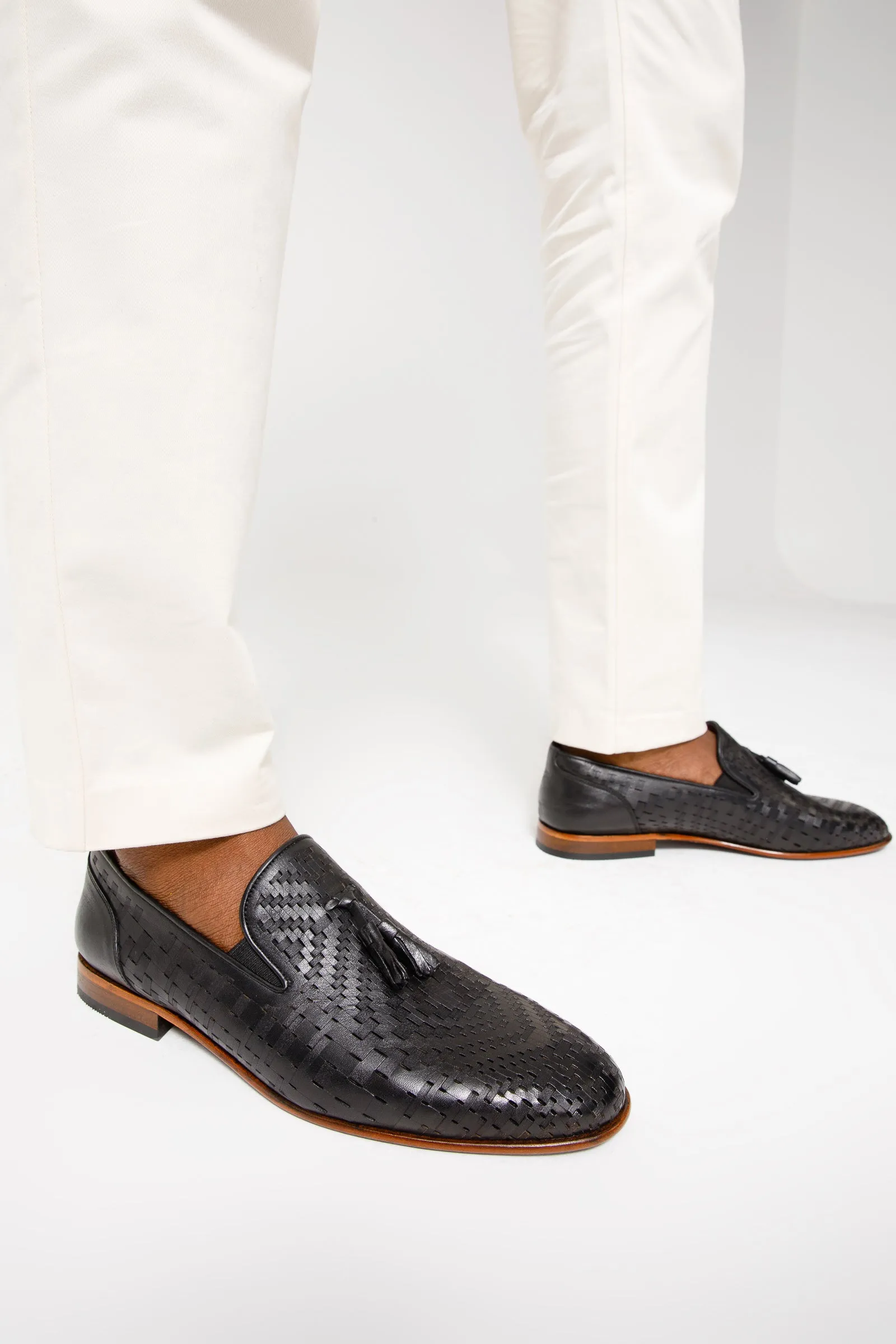 The Meram Black Leather Tassel Slip-On Loafer Men Shoe