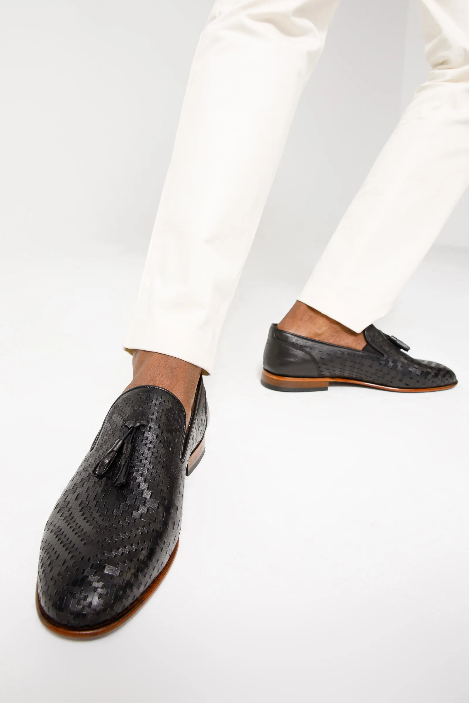 The Meram Black Leather Tassel Slip-On Loafer Men Shoe