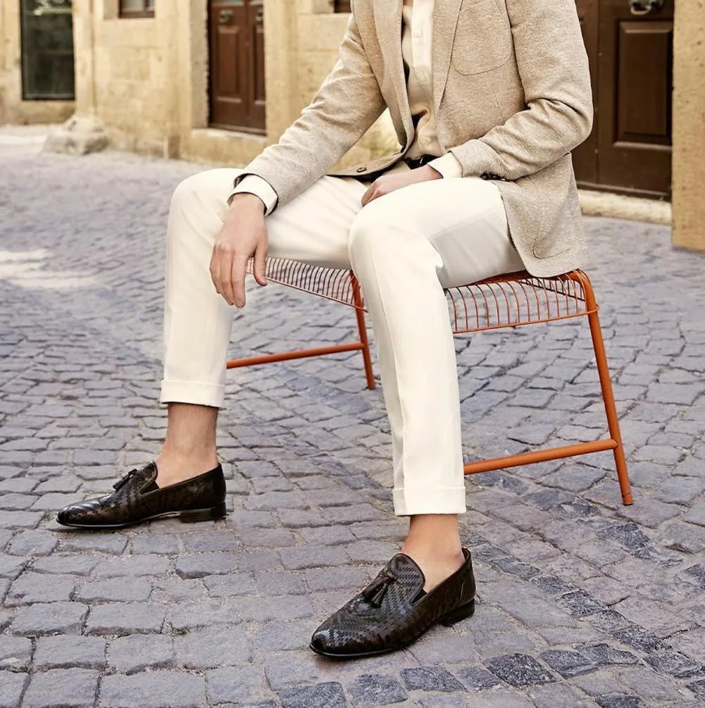 The Meram Black Leather Tassel Slip-On Loafer Men Shoe