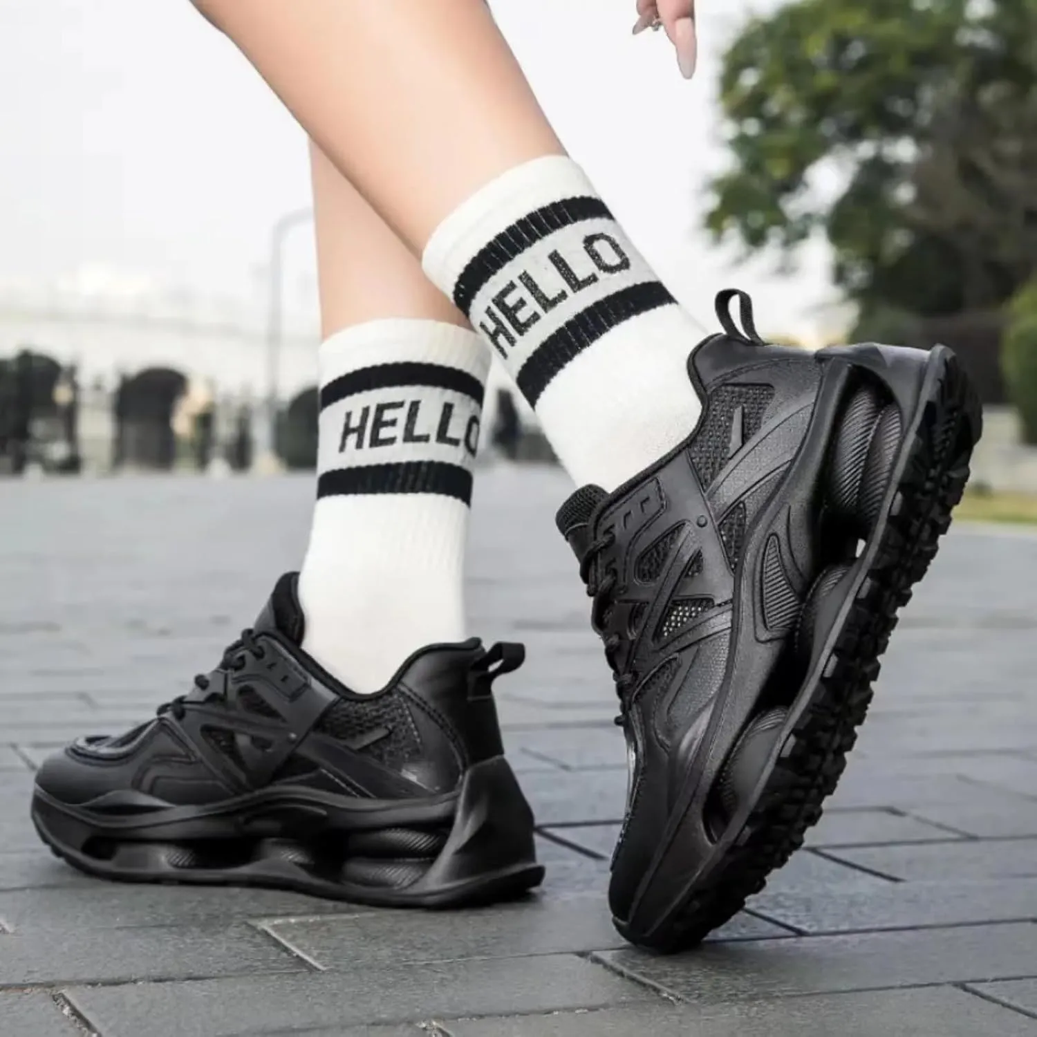 Womens Breathable Leather Lace Up Platform Sneakers Casual Chunky Heels Non-Slip Shock Absorbing Heighten Walking Workout Driving Dad Shoes
