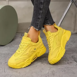 Women's Chunky Dad Sneakers - Candy Color Lace-Up Casual Shoes,Breathable Mesh Fabric,Platform Fashion Sneakers,Comfortable Walking Shoes